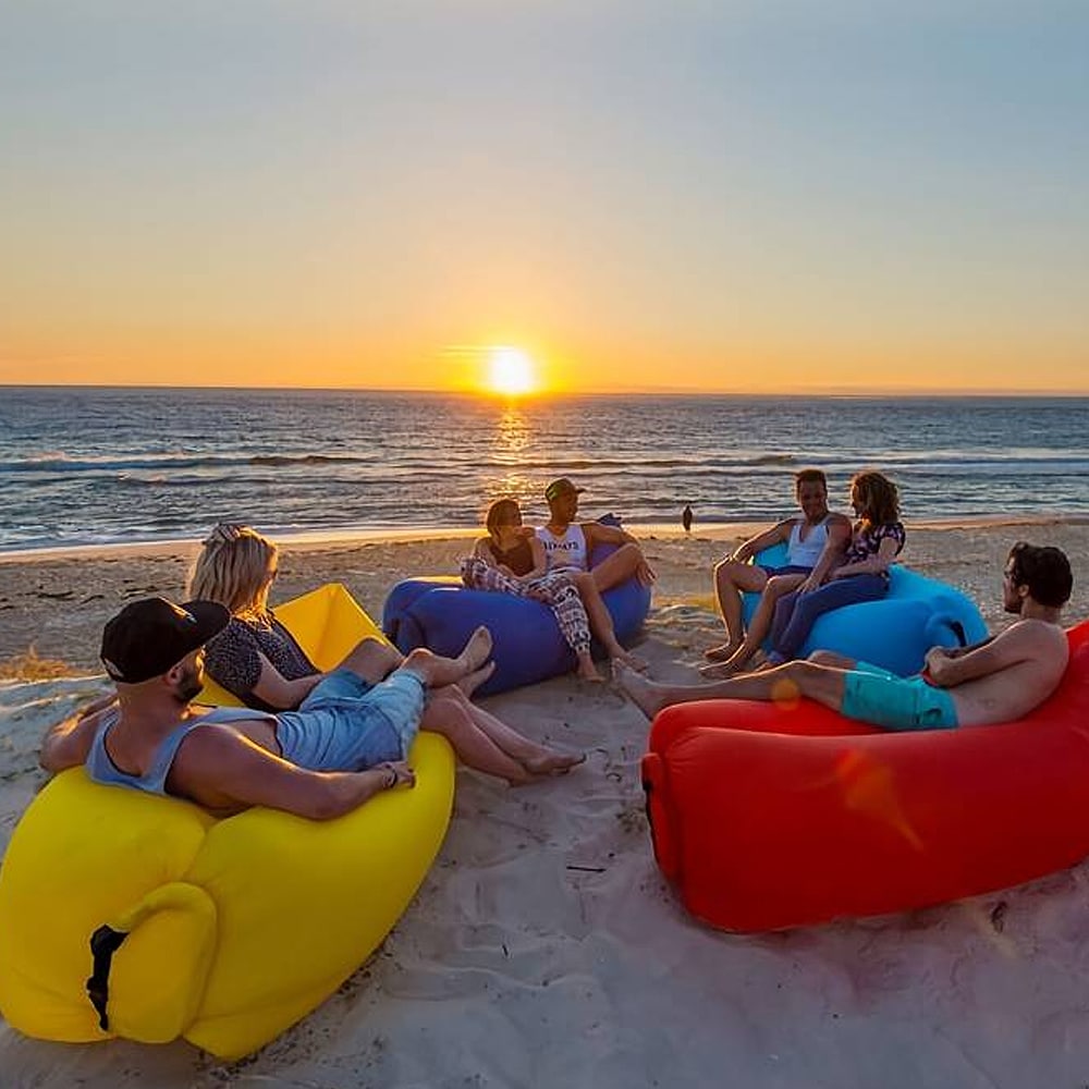 Produktbillede af Køb Air Bean oppustelig liggestol/liggesæk til strand have eller festival Pink på tilbud