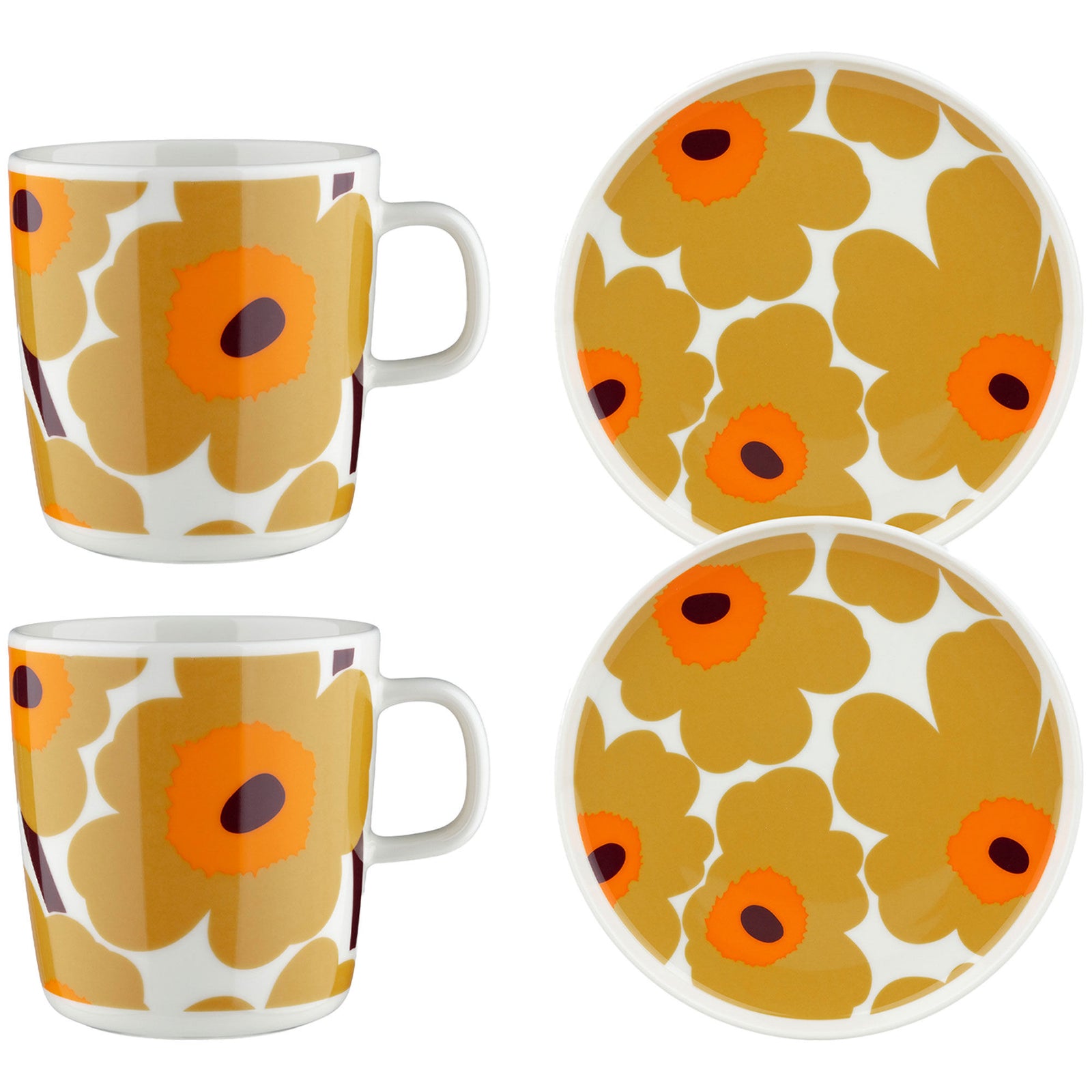 Marimekko Marimekko Unikko morgenmadssæt 4 dele, hvid/karamel/orange – billede i brug (Morgenmadstallerken)