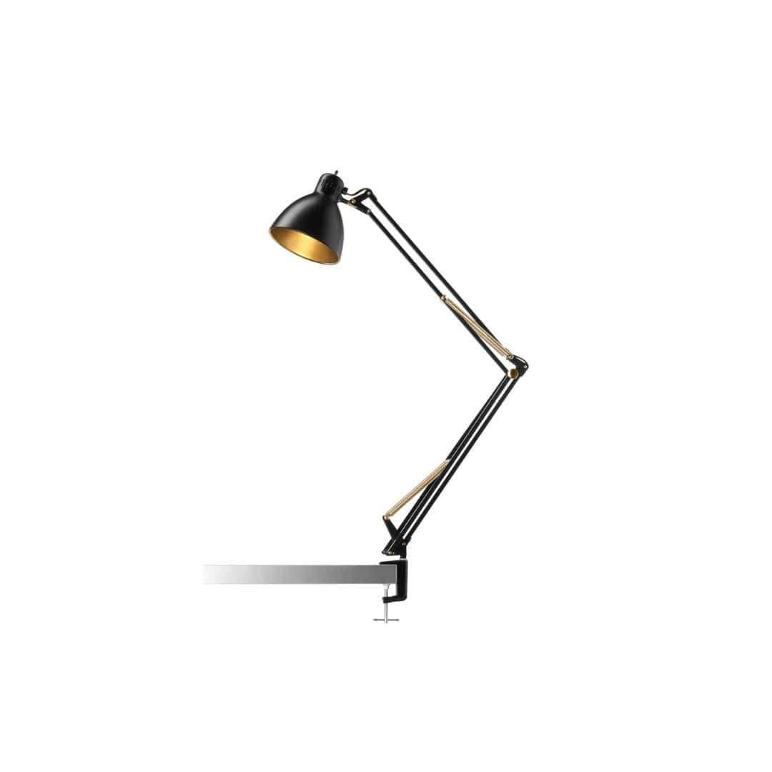 Produktbillede af Archi T1 Junior Bordlampe med klemme Mat Sort / Guld Nordic Living i premium kvalitet