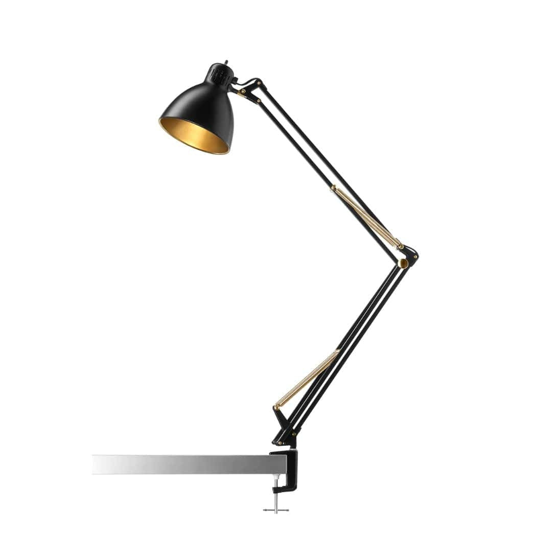 Produktbillede af Archi T2 Bordlampe med klemme Sort/Guld Nordic Living i premium kvalitet