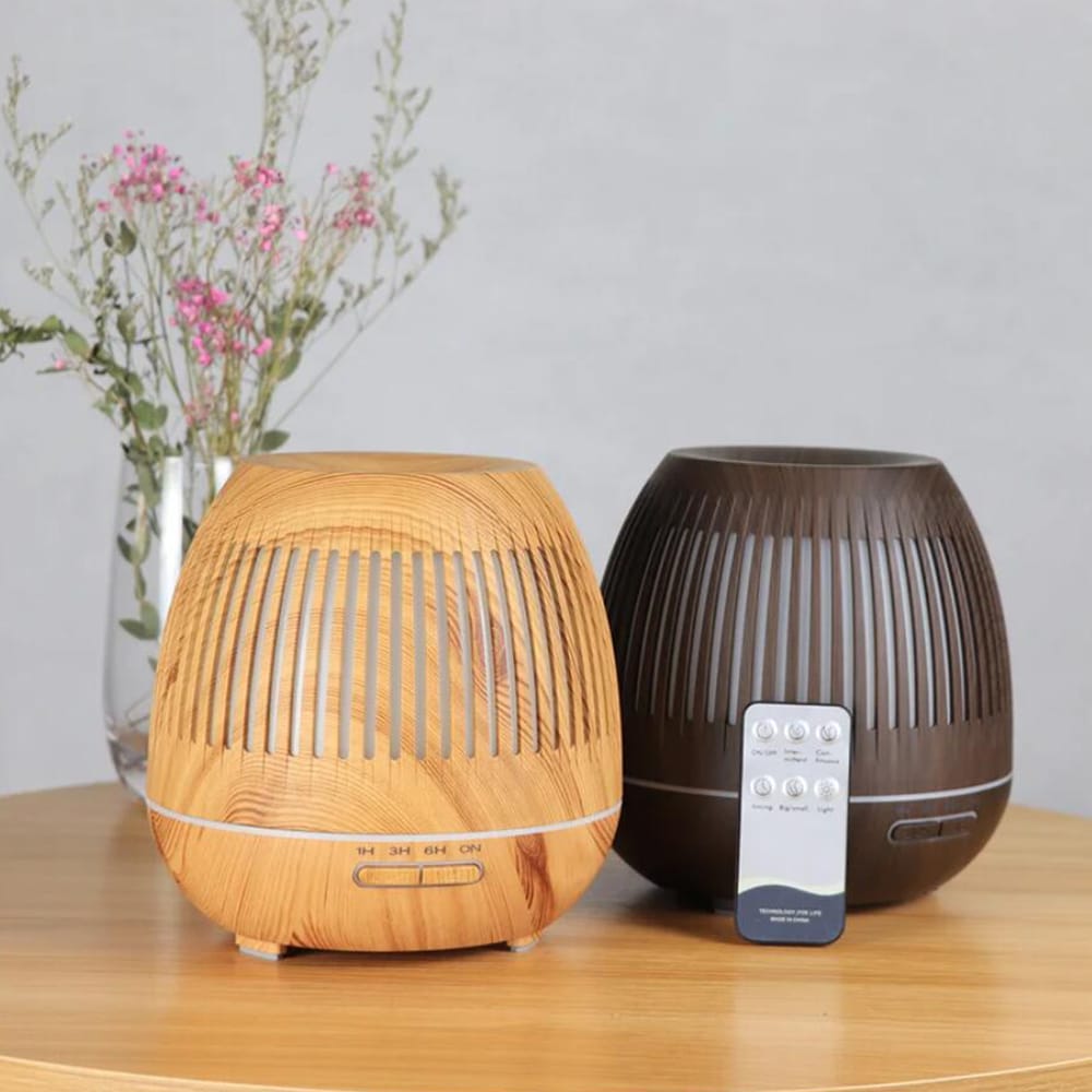 Produktbillede af Aroma Diffuser 400 ML m/fjernbetjening Stilren i brunt og lyst træ Lys på tilbud