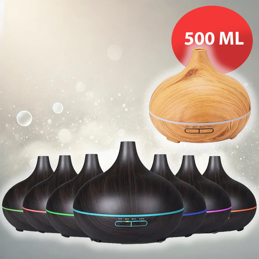 Aroma Diffuser 500 ml med trælook Mørkebrun
