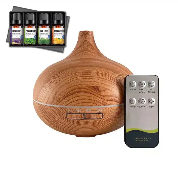 Aroma Diffuser Stilren og smuk 300 ml. (fås med aroma oliekit) Lysebrun inkl. Aromakit Lavendel Pebermynte Teatree Appelsin (sweet orange)