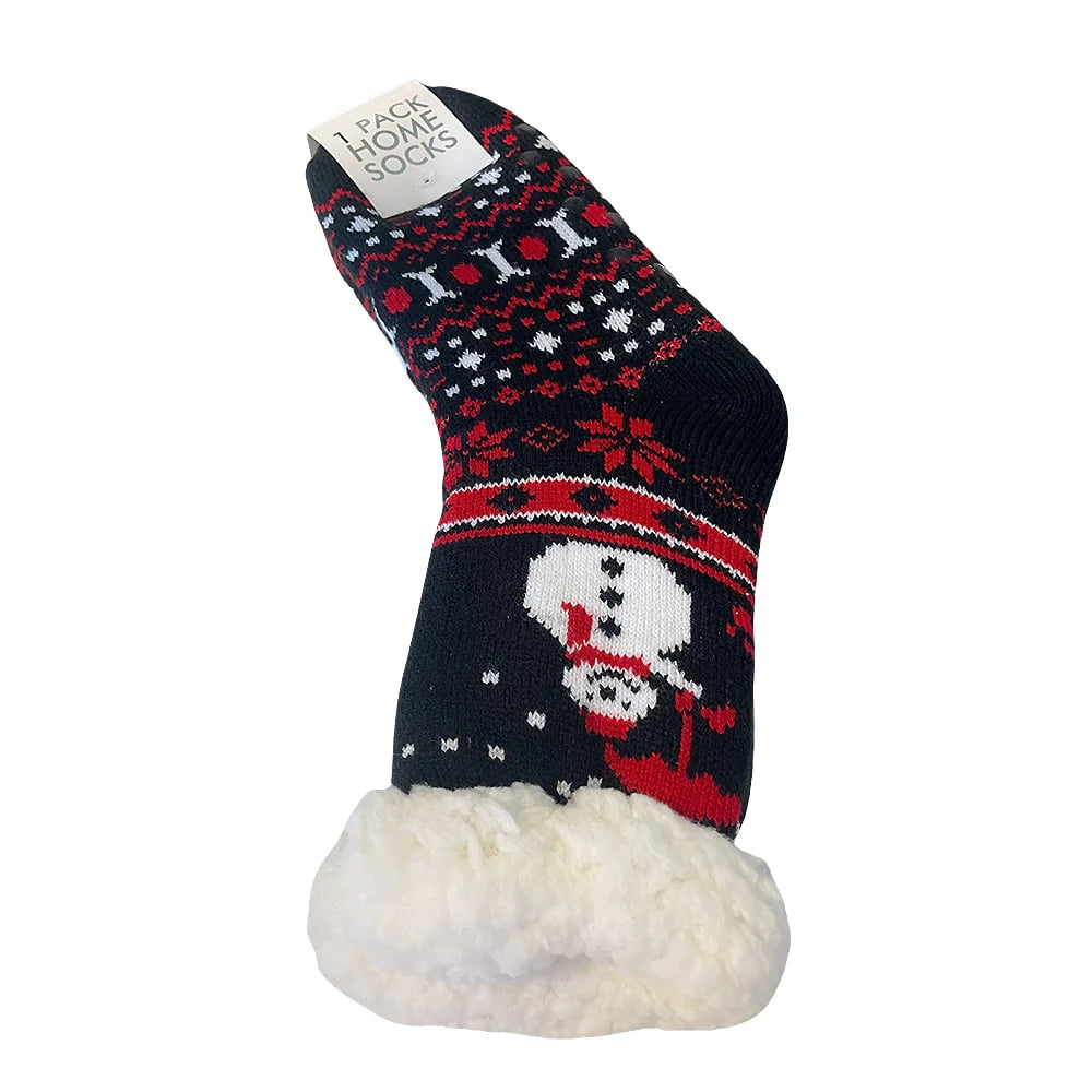 Hyggesokker med julemotiv flere forskellige print unisex Sort m/snemand 43-46