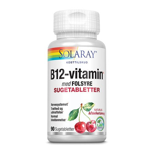 Produktbillede af Solaray B12-vitamin m. Folsyre 90 tab. sugetablet på tilbud