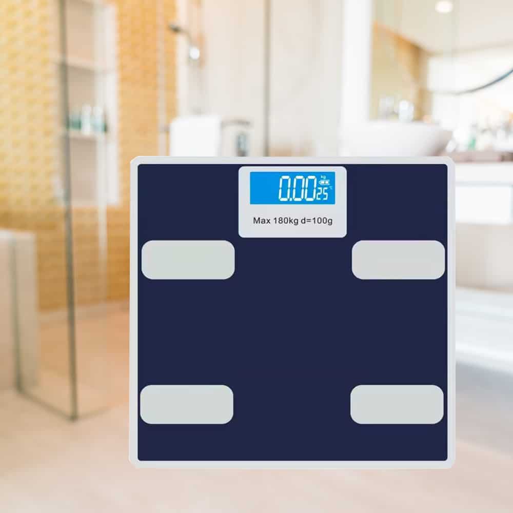 Produktbillede af Badevægt der måler BMI kropvægt kropsfedt kropsvæske muskelmasse m.m. (med hærdet glasplatform) på tilbud