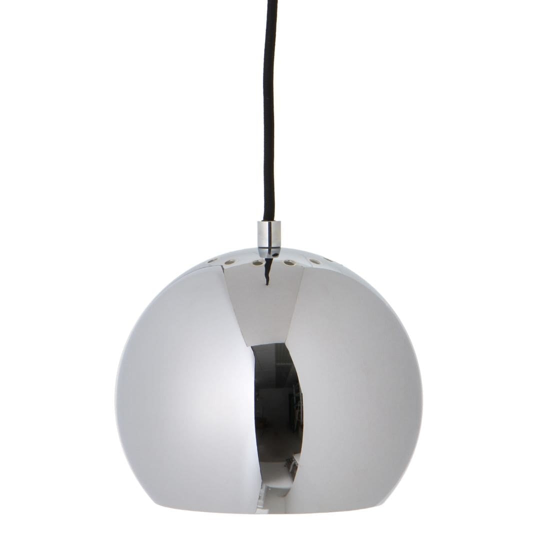Produktbillede af Ball Pendel blank Krom m/ sort ledning Frandsen Udstillingsmodel i premium kvalitet