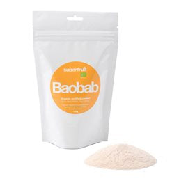 Detaljeret produktbillede af Baobab pulver Ø Superfruit 150g. på tilbud