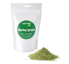Detaljeret produktbillede af Barleygrass pulver Ø Superfruit 100g. på tilbud