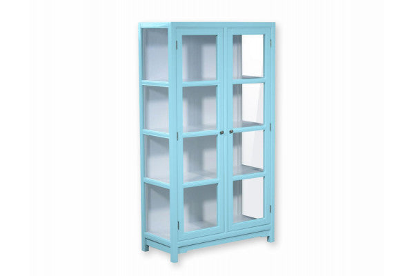 Produktbillede af Barsø Vitrineskab 160x90x40 cm Pastelblå/Hvid på tilbud i høj kvalitet