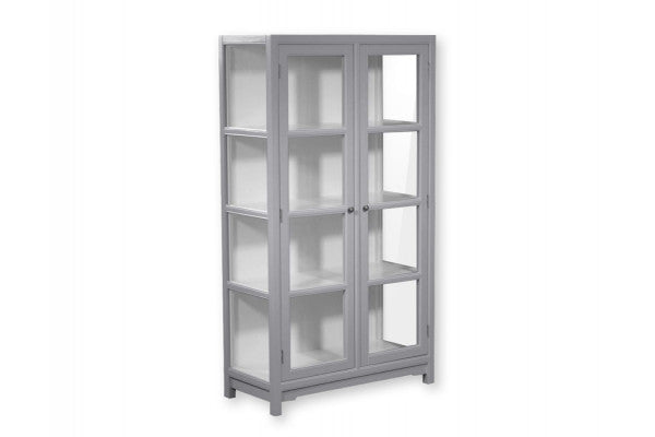 Produktbillede af Barsø Vitrineskab 160x90x40 cm Lysgrå/Hvid på tilbud i høj kvalitet