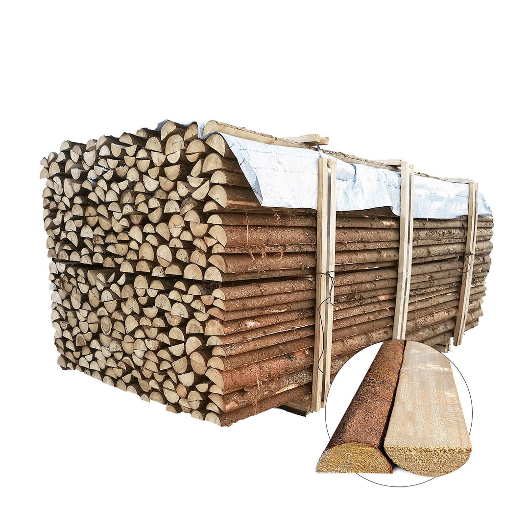 Produktbillede af Flækkede granrafter med bark Ø6-9 cm x 220 cm. på tilbud i høj kvalitet
