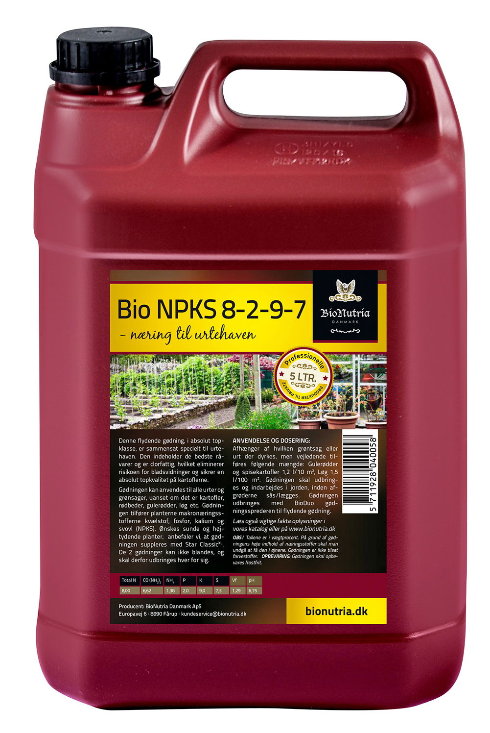 Produktbillede af BioNutria NPKS 8-2-9-7 Gødning 5 liter på tilbud i høj kvalitet