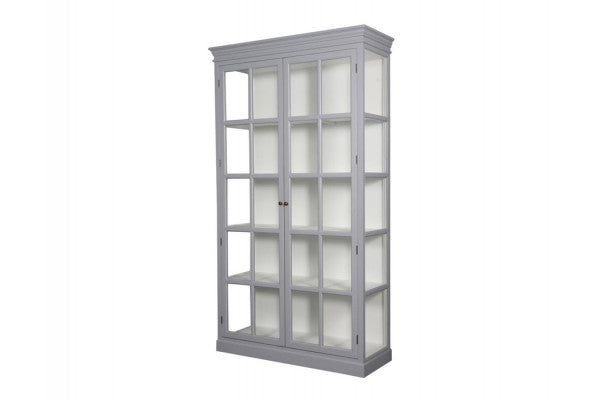 Produktbillede af Bjørnø Vitrineskab 225x127x47 cm Lysgrå/Hvid på tilbud i høj kvalitet