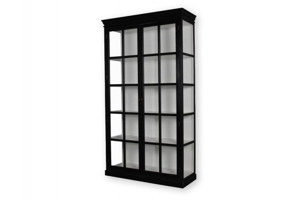 Produktbillede af Bjørnø Vitrineskab 225x127x47 cm Sort/Hvid på tilbud i høj kvalitet