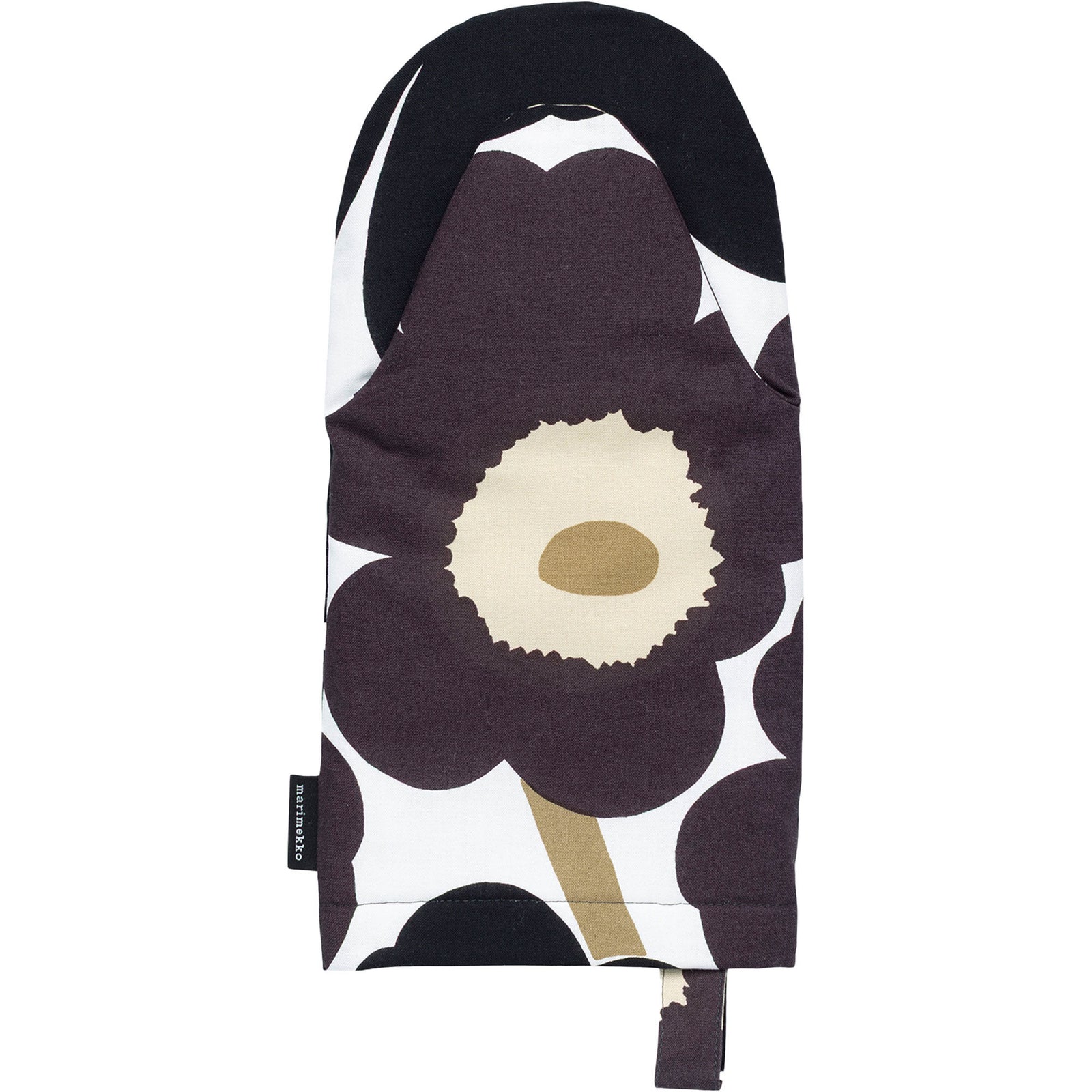 Marimekko Marimekko Pieni Unikko ovnhandske, sort/hvid/beige ❤ billede i brug i kategorien Grydelapper og Grydehandsker