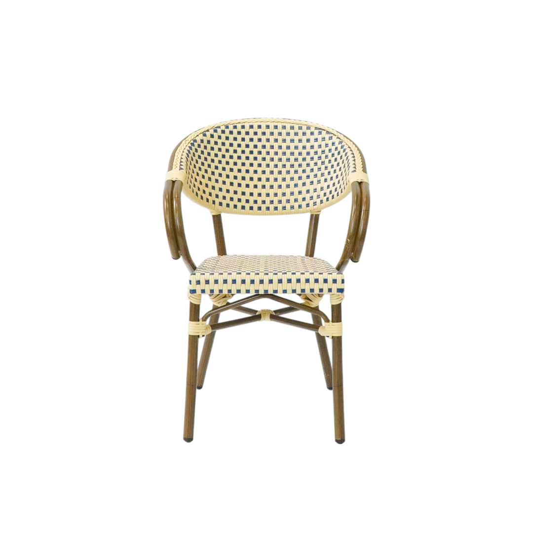 Produktbillede af Paris Caféstol m. armlæn Flet Blå-beige på tilbud