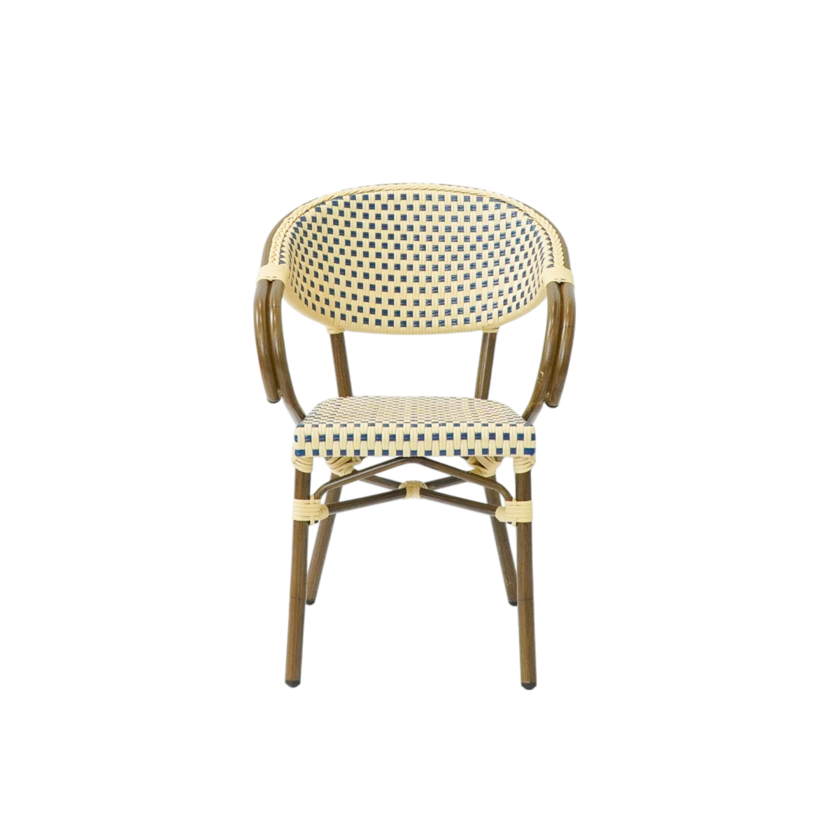 Produktbillede af Paris Caféstol m. armlæn Flet Blå-beige på tilbud