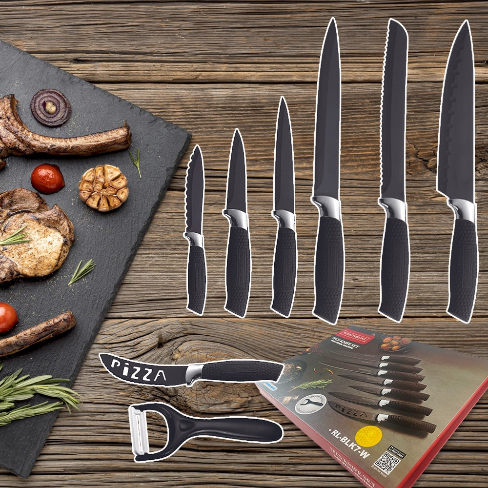 Produktbillede af Køb Knivsæt (7 dele + skræller) Royalty Line m/marmorbelægning på tilbud