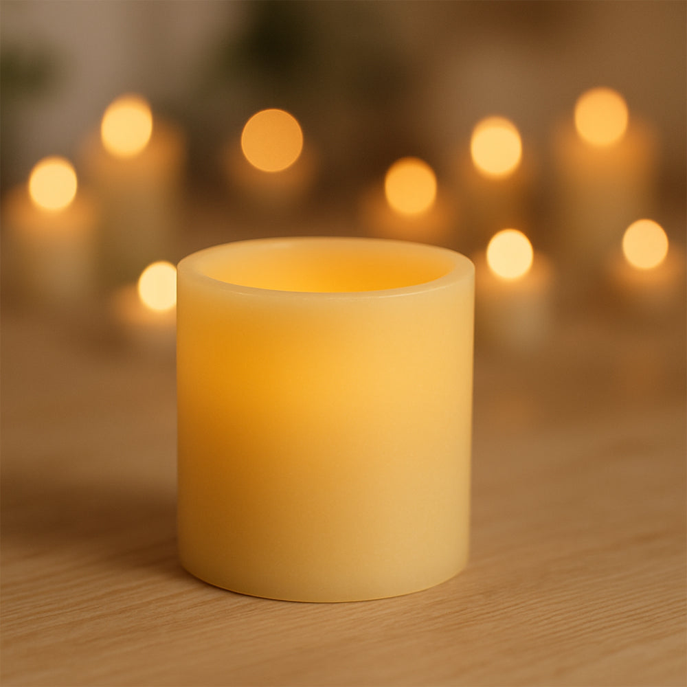 Produktbillede af Køb LED bloklys med 3D-flammer Ø15 cm på tilbud