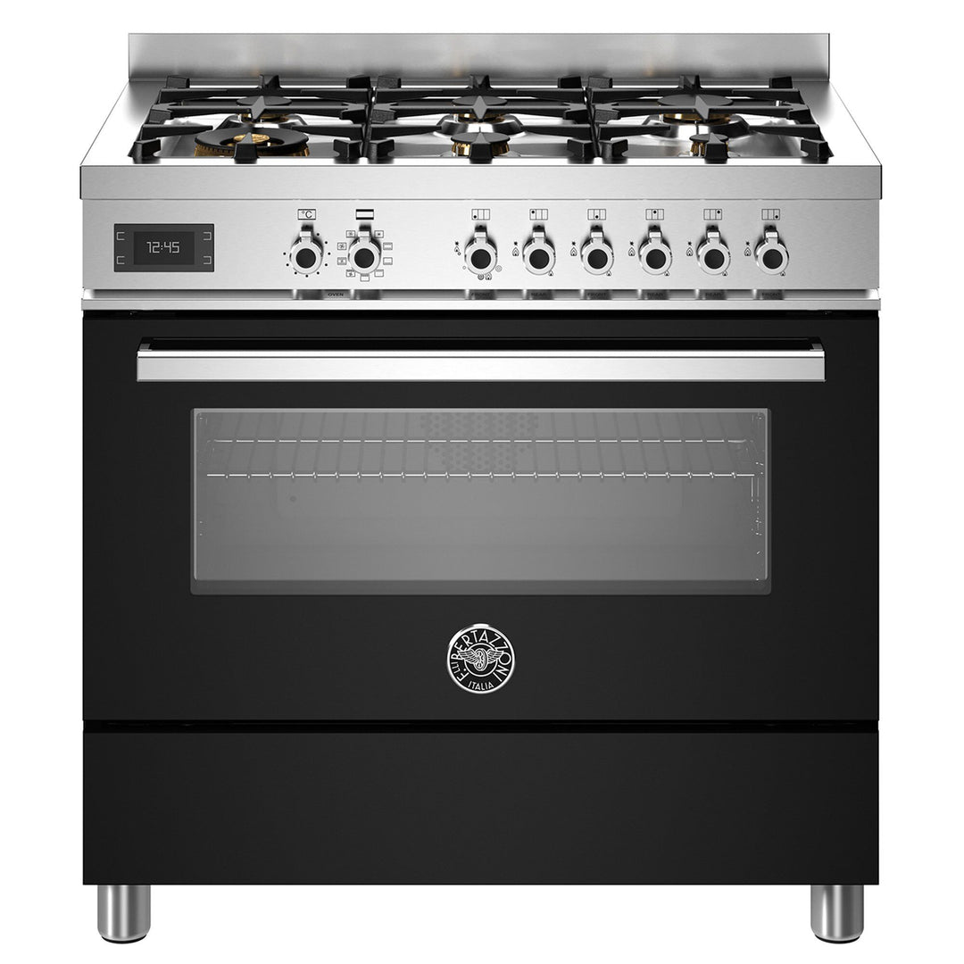 Bertazzoni Bertazzoni PRO96L1ENET Professional gaskomfur med ovn, 90 cm, sort – produktfoto (Gasblus)