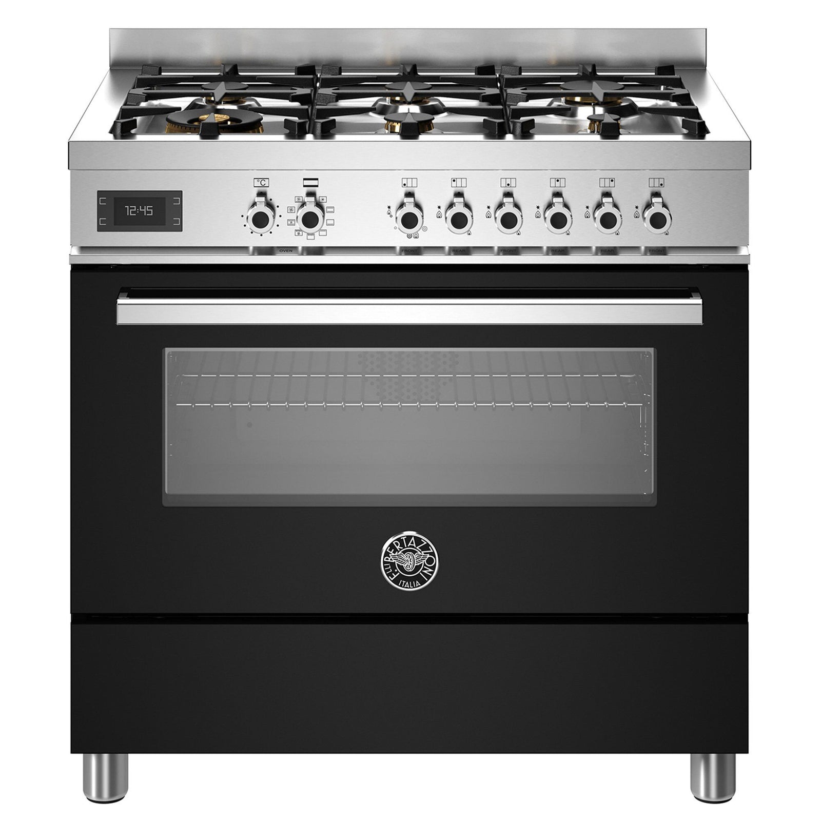 Bertazzoni Bertazzoni PRO96L1ENET Professional gaskomfur med ovn, 90 cm, sort – produktfoto (Gasblus)