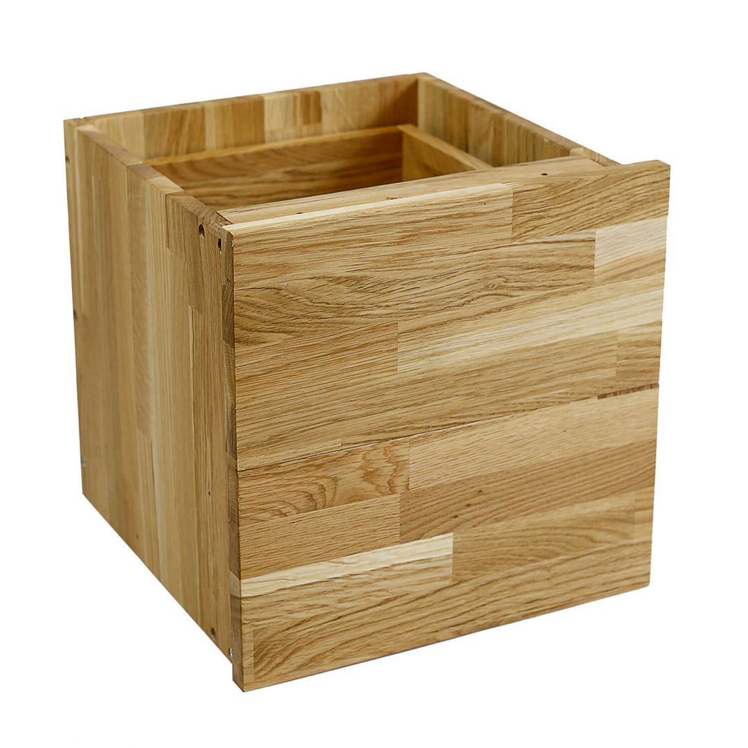 NOCNOI Puzzle skuffeindsats m. 2 skuffer m. push open funktion massivt olieret egetræ H:33,8cm x33,8cm x 33,8cm