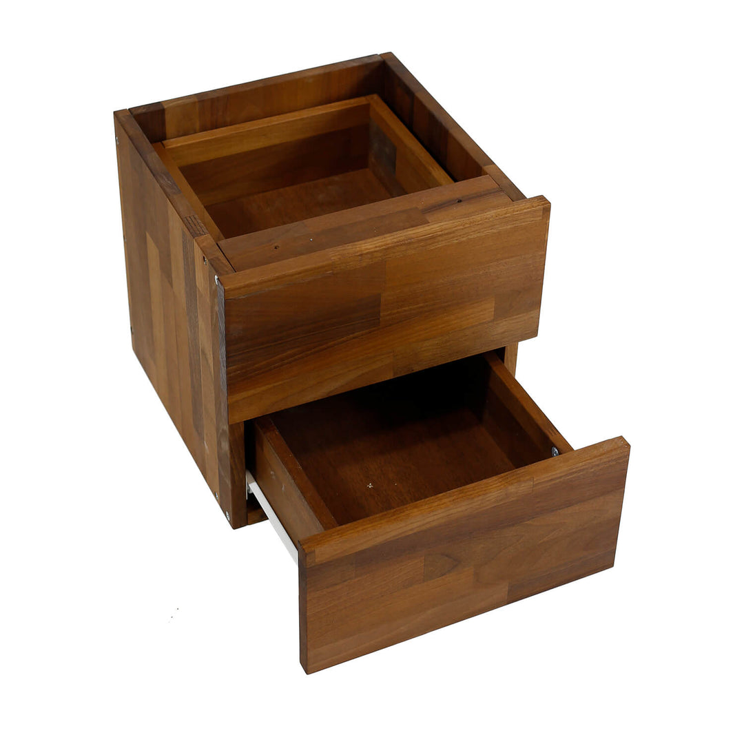 NOCNOI Puzzle skuffeindsats m. 2 skuffer m. push open funktion massivt olieret valnød H:33,8cm x33,8cm x 33,8cm
