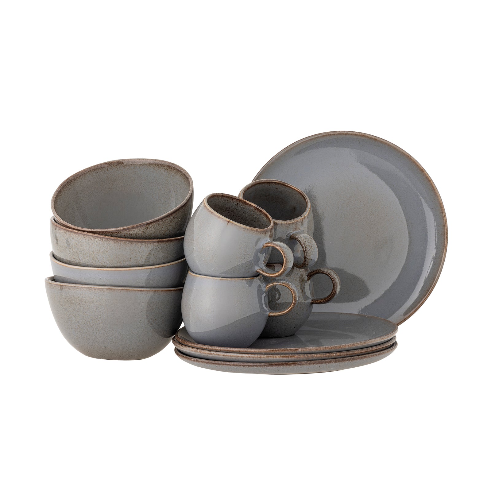 Produktbillede af BLOOMINGVILLE Sandrine morgenmadssæt grå stentøj C:D8,5xH8/B:D15xH8/P:D22xH2 sæt af 4x3 stk i premium kvalitet