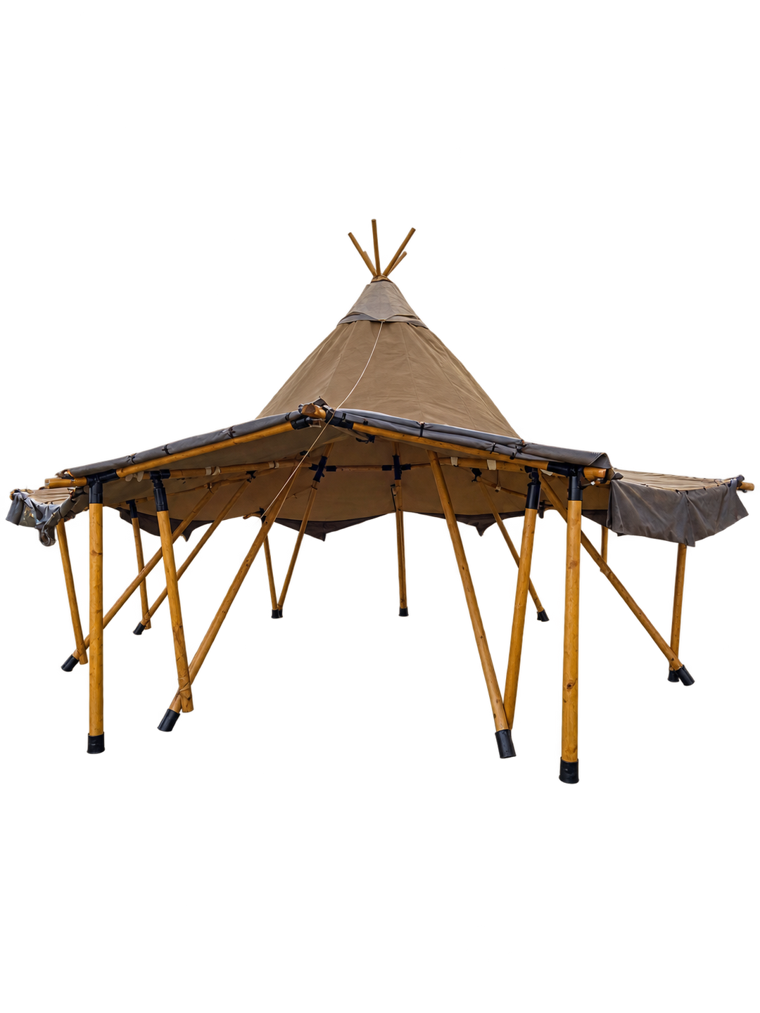 Zederkof Teepee-telt ø8 m i khaki canvas, udstillingsmodel med karakteristisk tipiform