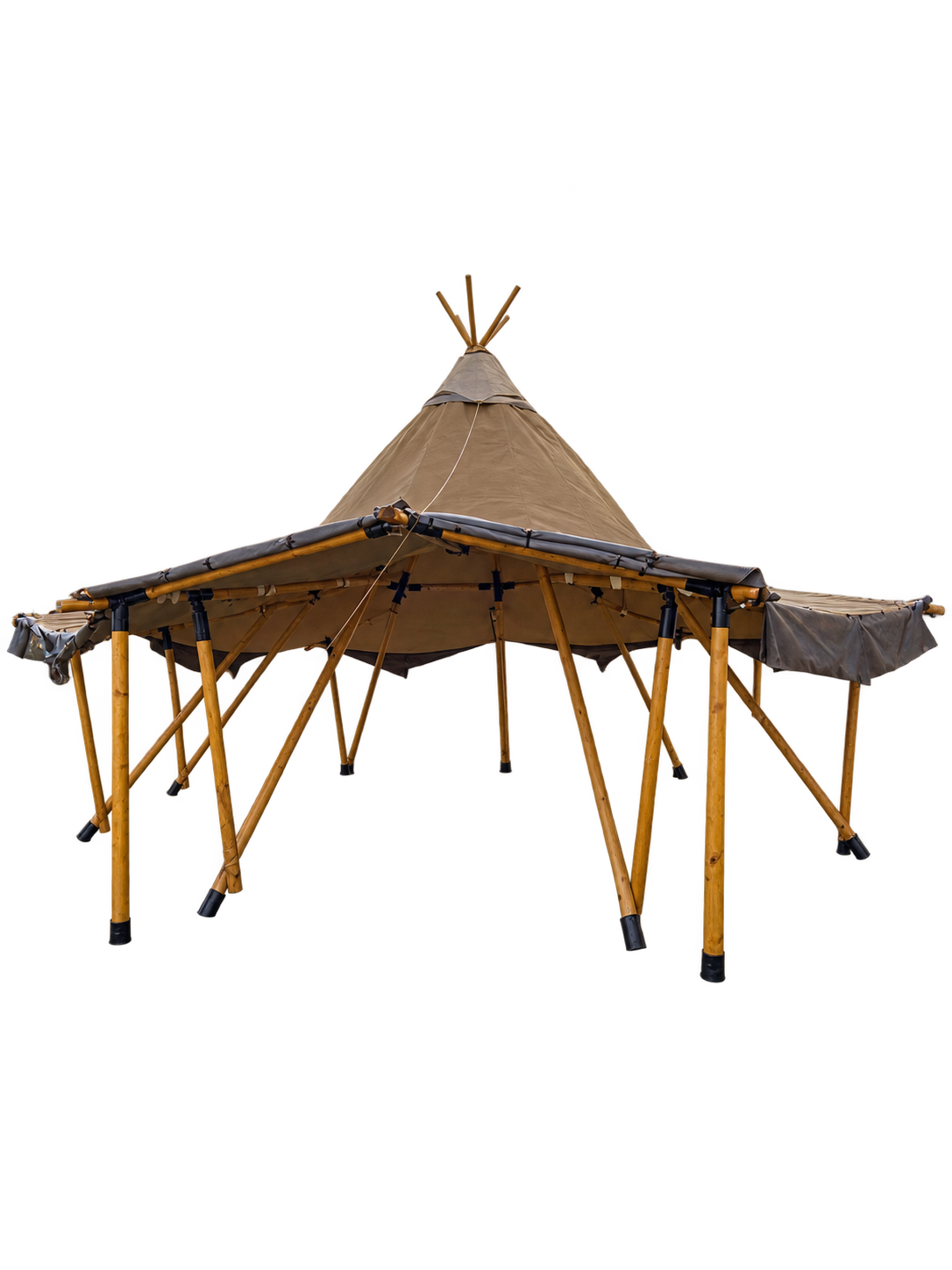 Zederkof Teepee-telt ø8 m i khaki canvas, udstillingsmodel med karakteristisk tipiform