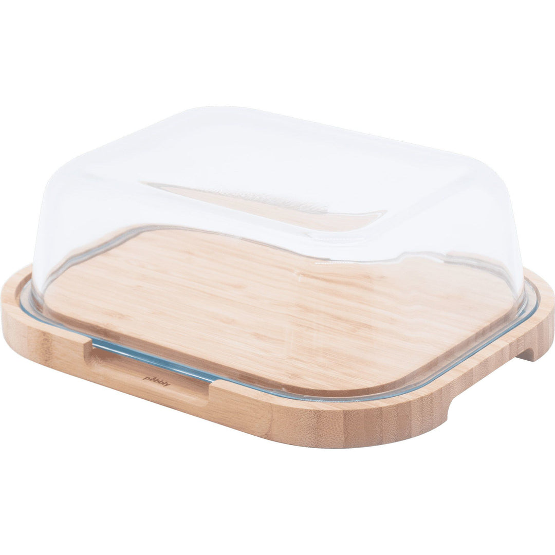 Pebbly Pebbly Osteklokke 27x21,5x9,5cm, glas/bambus ❤ vinkelbillede (Ostkupa)