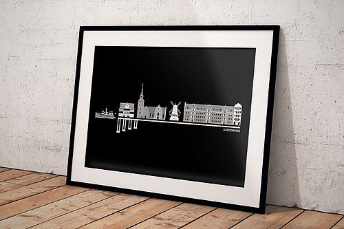 Produktbillede af Byplakat Svendborg Sort Udstillingsmodel Clausen Creations i premium kvalitet