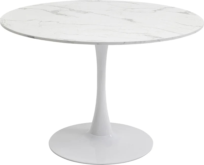 KARE DESIGN Schickeria spisebord rund hvid marmorlook laminat og hvid stål Ø110
