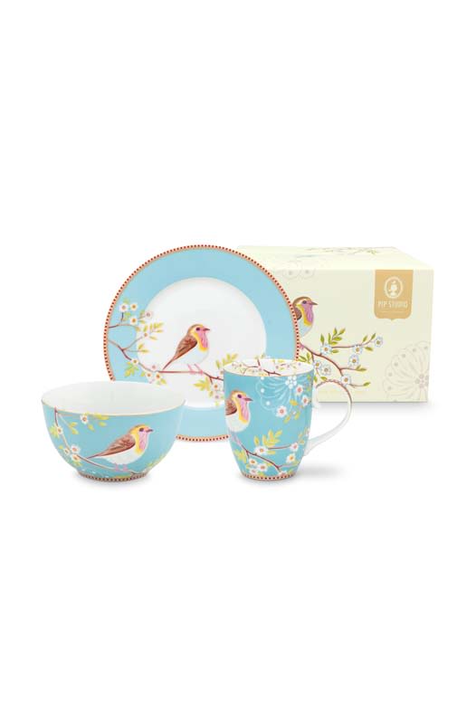 Produktbillede af Set/3 Breakfast Set Early Bird Blue på tilbud i høj kvalitet