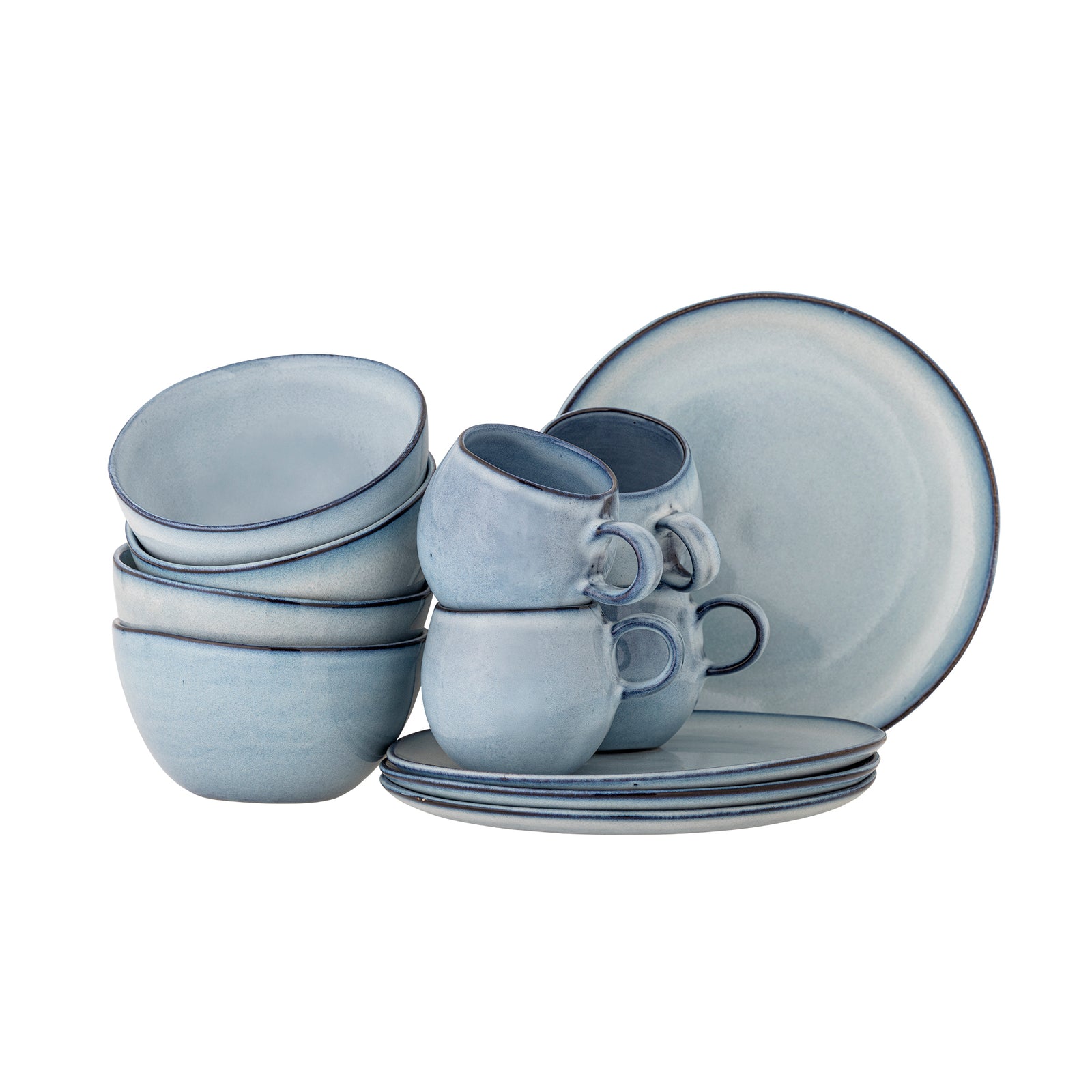 Produktbillede af BLOOMINGVILLE Sandrine morgenmadssæt blå stentøj C:D8,5xH8/B:D15xH8/P:D22xH2 sæt af 4x3 stk i premium kvalitet