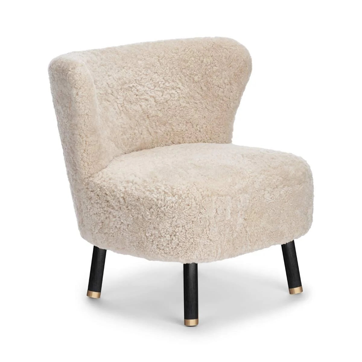 Produktbillede af NATURES COLLECTION EMIL LOUNGESTOL KORTHÅRET BEIGE SORT BØG M. MESSING 82 i premium kvalitet