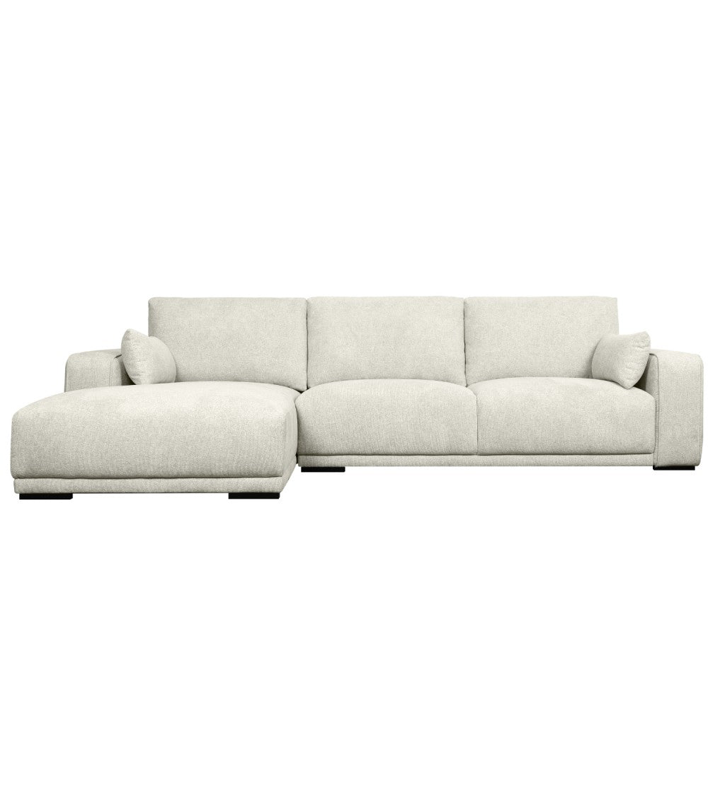 California sofa m. venstre chaiselong og 2 armpuder sand stof og sort metal