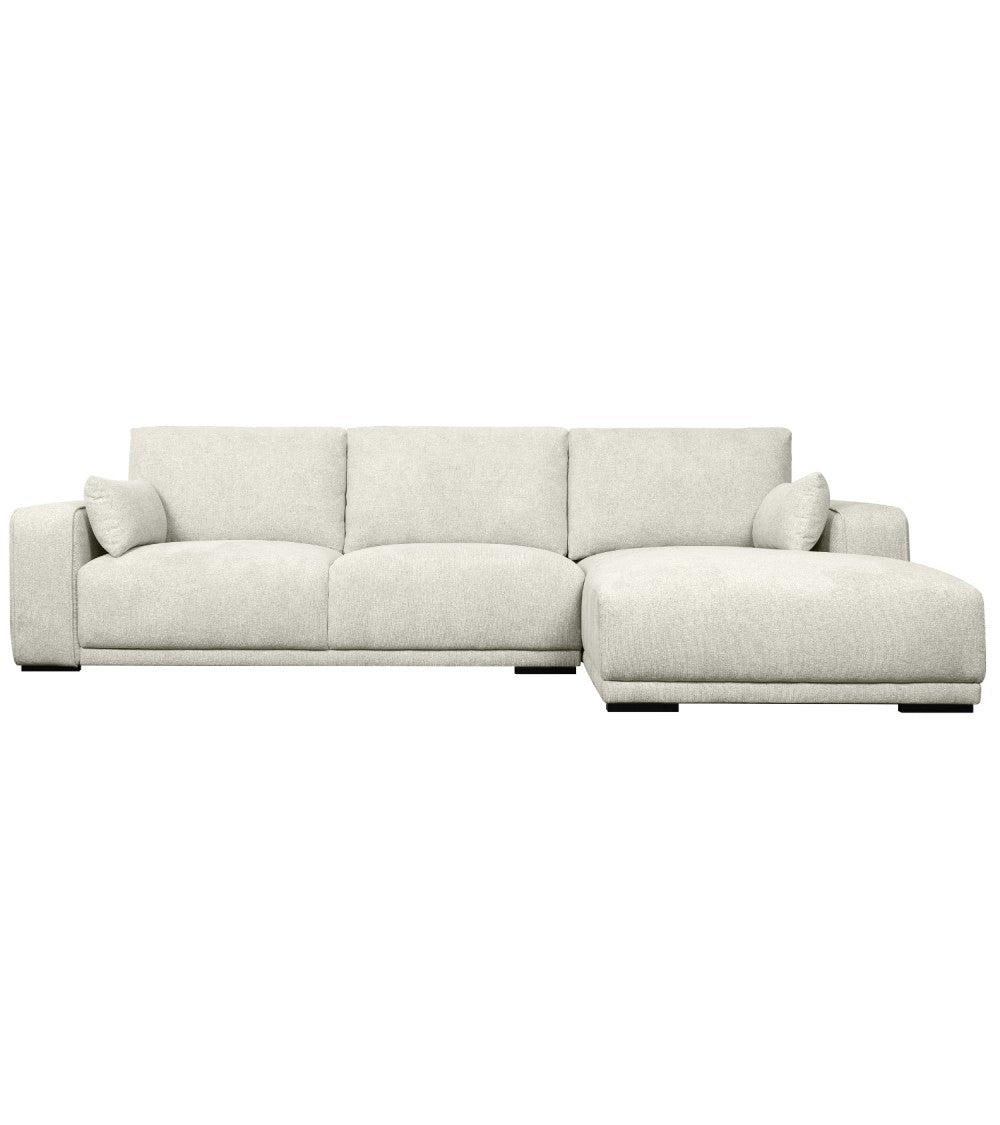 California sofa m. højre chaiselong og 2 armpuder sand stof og sort metal