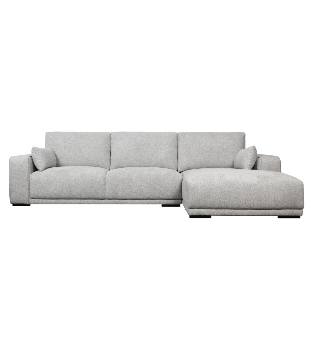 California sofa m. højre chaiselong og 2 armpuder grå stof og sort metal