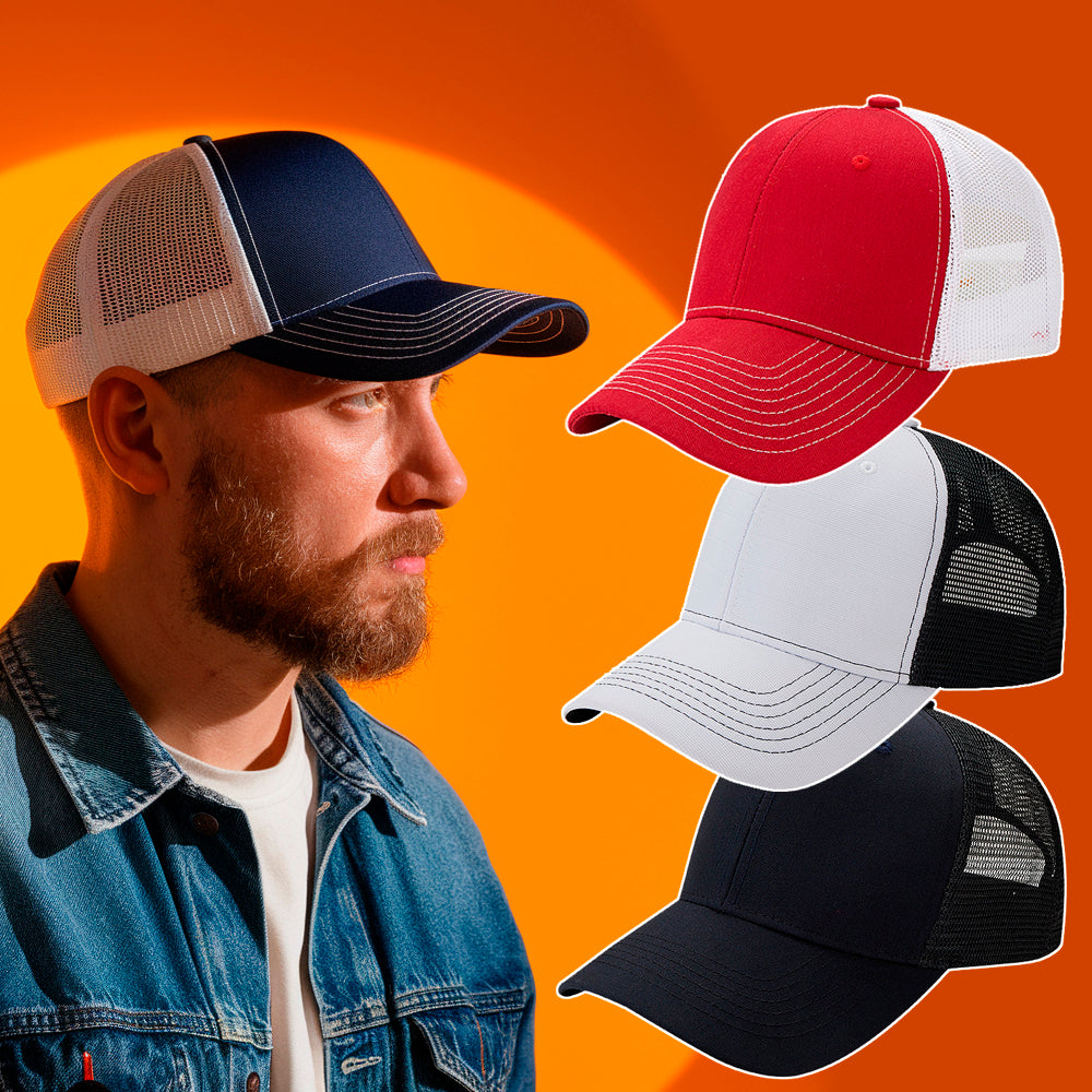 Produktbillede af Køb Trucker Cap / Baseball Kasket i 4 farver! Blå & hvid på tilbud