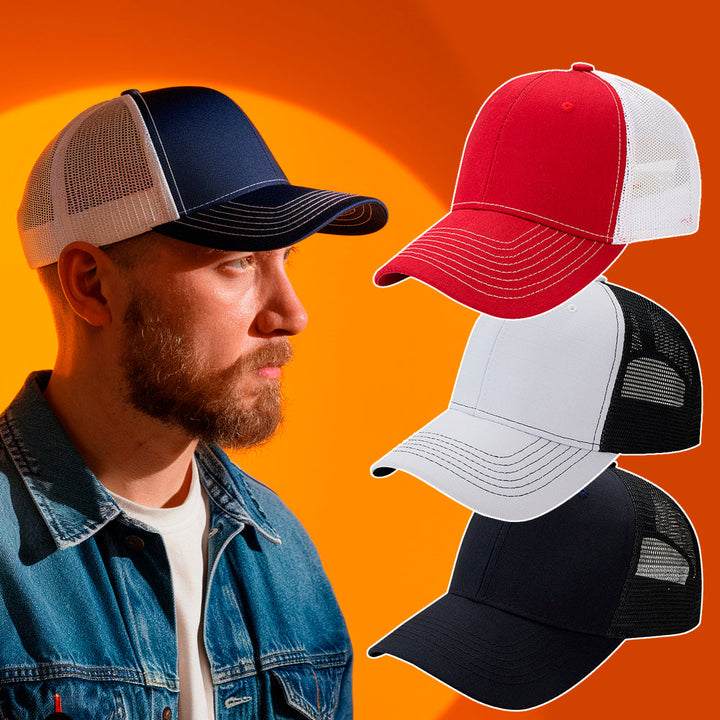 Produktbillede af Køb Trucker Cap / Baseball Kasket i 4 farver! Blå & hvid på tilbud