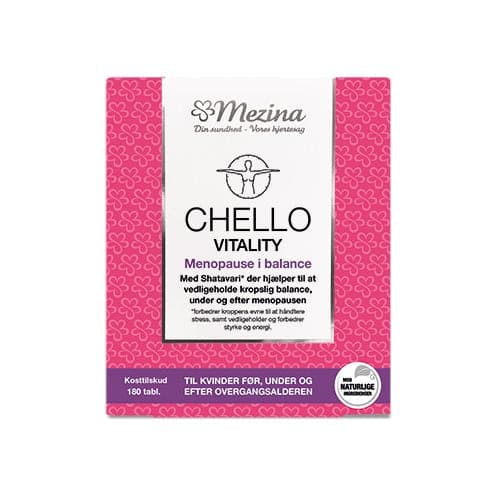 Stort online udvalg i Mezina Chello Vitality 180 tabletter ❤ Mezina ❤ Hurtig levering: 1 - 2 Hverdage og gratis fragt v/køb over 295 kr. GLS til pakkeshop ❤ Varenummer: HG-50857 og barcode / Ean: 5709731051194 på lager - Kæmpe udvalg i Mezina - Over 454 design mærker på udsalg