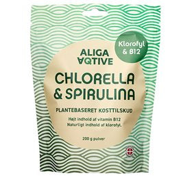 Detaljeret produktbillede af ALIGA AQTIVE Dansk Chlorella & Spirulina pulver 200 g. på tilbud