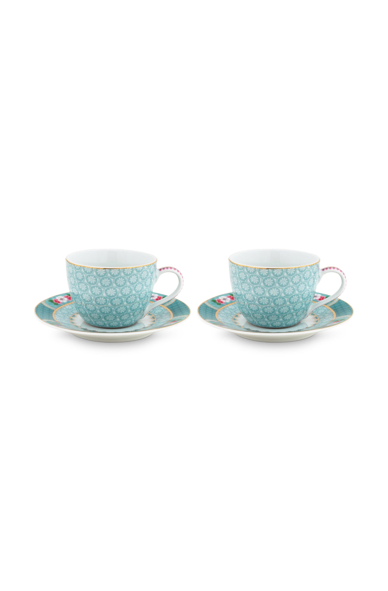 Produktbillede af Set/2 Espresso Cups & Saucers Blushing Birds Blue 120ml på tilbud i høj kvalitet