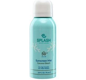 Detaljeret produktbillede af Splash Coconut Beach Sunscreen Mist SPF50 Travel Size 75 ml. Solcreme på tilbud