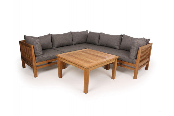 Produktbillede af Colorado Teak Modulsæt Hjørne m/Andorra Airflow hynder Grå på tilbud i høj kvalitet