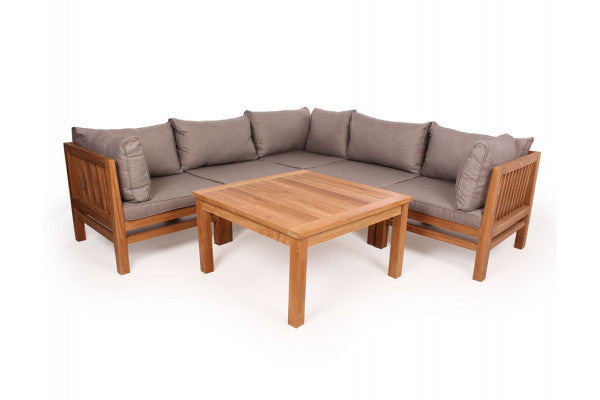 Produktbillede af Colorado Teak Modulsæt Hjørne m/Andorra Airflow hynder Sand på tilbud i høj kvalitet