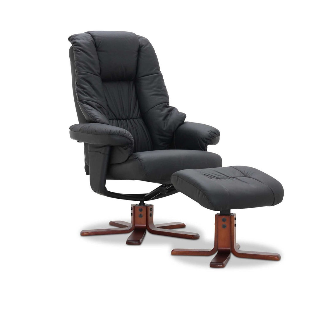 HAGA Comfy lænestol sort kunstlæder m. armlæn m. drejefunktion inkl. skammel