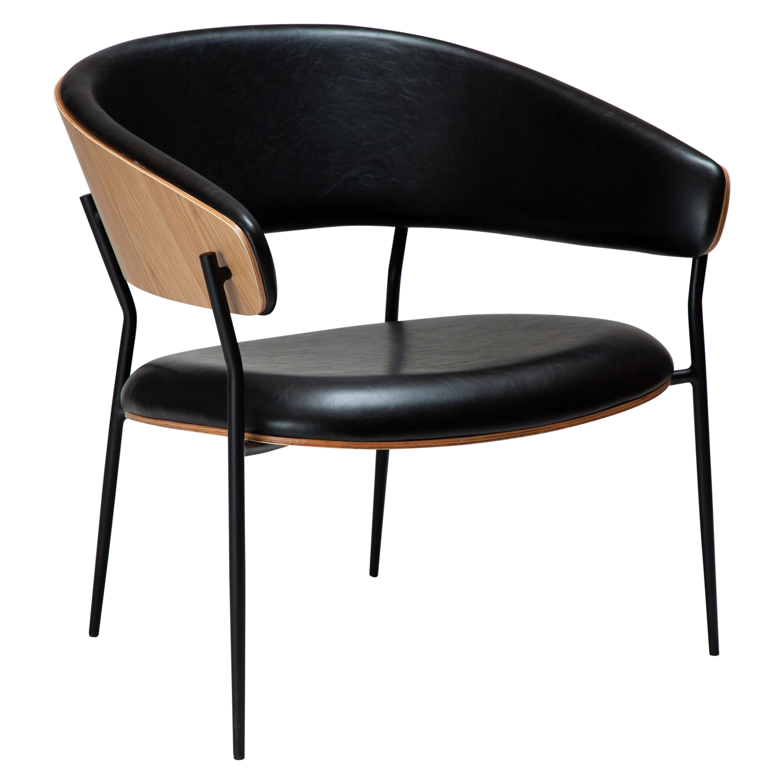 Produktbillede af DAN-FORM CRIB loungestol m. armlæn Vintage sort kunstlæder egefiner og sort metal i premium kvalitet